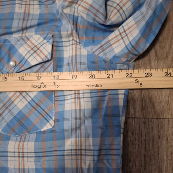 Rustler Mens Long Sleeve Plaid Western Pearl SnapShirt Size XL Cotton Blue White - Picture 4 of 5